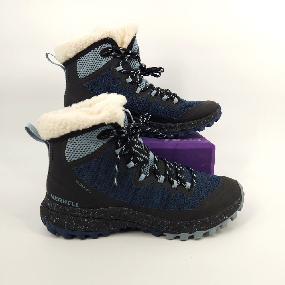 Merrell Snow Boots Womens Size 7 Blue Waterproof Ankle Faux Fur J004620